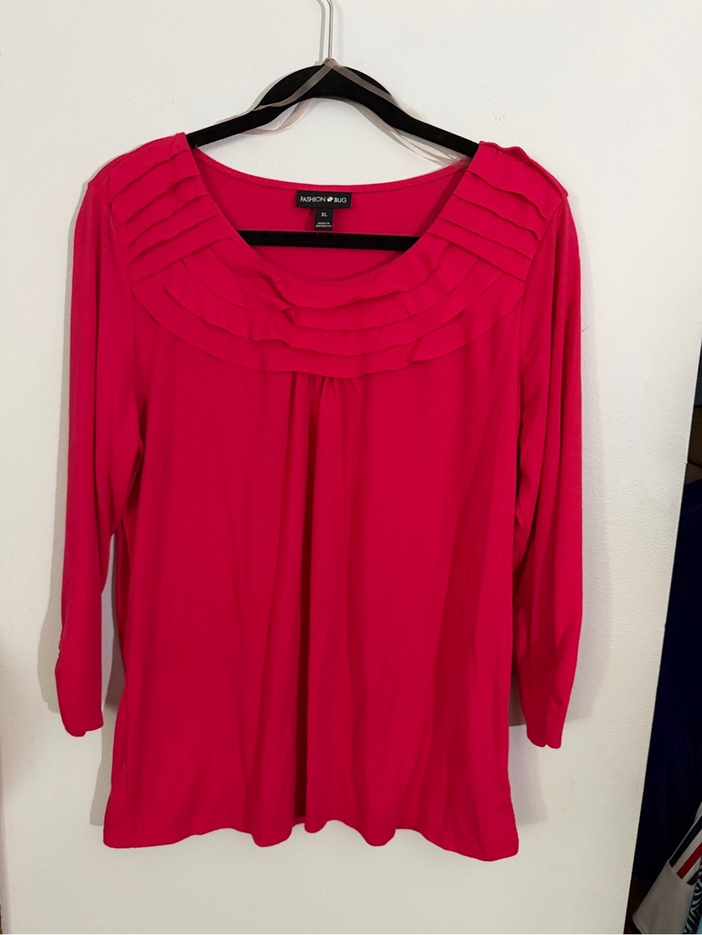 Fashion Bug Hot Pink Long Sleeve Pleated Scoop Neck Tee